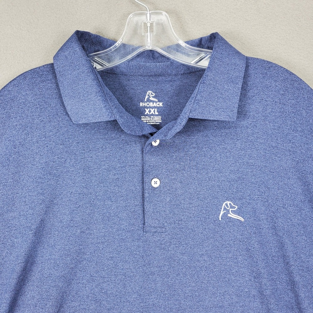 Rhoback Polo Shirt Men XXL Blue Heathered Performance Short Sleeve Stretch Logo
